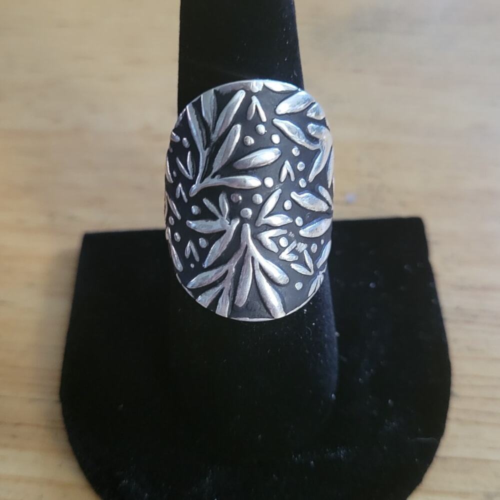 Bamboo Leaf Silver Artisan Statement Ring